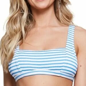 Jessica Simpson Sunshine Stripe Retro Bikini Top Bluebell‎ Stripe Size L NWT